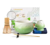 TEANAGOO MATCHA KIT, Matcha Set verde,Matcha Cerimoniale, set da tè matcha per preparare il latte, set con frusta e ciotola con cucchiaio e setaccio, ciotola in ceramica con disegno Fuji