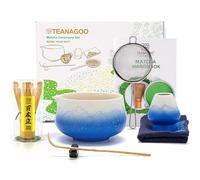 TEANAGOO MATCHA KIT, set blu per matcha, kit da cerimonia in polvere, set da tè matcha per fare latte, set di fruste e ciotola con paletta e setaccio, ciotola in ceramica design Fuji