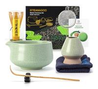 TEANAGOO MATCHA KIT verde, set da 7 pezzi, Matcha Cerimoniale, Matcha Set da tè matcha per preparare la colazione/latte, ciotola verde per matcha (chawan) con beccuccio e frusta