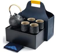 TEANAGOO Set completo da tè giapponese con vassoio, grigio carbone, set da tè in porcellana cinese, 1 teiera (700ml/25oz) + 6 tazze da tè (205ml/7.2oz),U1