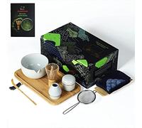 TEANAGOO Set da tè giapponese con vassoio in bambù, set per frusta Matcha, ciotola per Matcha con beccuccio versatore, frusta per Matcha in bambù (chasen), misurino (chashaku), O3, Lt. Grey,