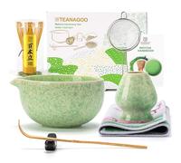 TEANAGOO Set di fruste Matcha, 7 pezzi, verde, kit per cerimonia matcha, set da tè matcha per fare latte, ciotola in ceramica (chawan) con beccuccio e frusta, regalo per gli amanti del matcha