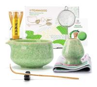 TEANAGOO Set di fruste Matcha, 7 pezzi, verde, kit per cerimonia matcha, set da tè matcha per fare latte, ciotola in ceramica (chawan) con beccuccio e frusta, regalo per gli amanti del matcha