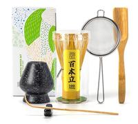 TEANAGOO Set di fruste Matcha, frusta in bambù (100 rebbi) con supporto, set tradizionale da 6 pezzi, paletta (chashaku), cucchiaino da tè, chasen in bambù per fare latte, accessorio per cerimonie