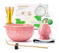 TEANAGOO Set di fruste Matcha, set da 7 pezzi, rosa, kit per cerimonia matcha, set da tè matcha per fare latte, ciotola in ceramica (chawan) con beccuccio e frusta, regalo per gli amanti del matcha
