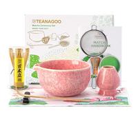 TEANAGOO Set di fruste Matcha, set da 7 pezzi, rosa, kit per cerimonia matcha, set da tè matcha per fare latte, ciotola in ceramica (chawan) con beccuccio e frusta, regalo per gli amanti del matcha