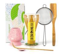 TEANAGOO Set di fruste Matcha, set tradizionale da 6 pezzi, frusta da 100 punte con supporto per fiori di ciliegio rosa, paletta (chashaku), cucchiaino da tè, chasen in bambù, accessorio per cerimonie