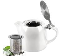 Teapot Ceramic - Teiera con colino, teiera in ceramica da 500 ml, con colino rimovibile in acciaio inox, teiera in ceramica per la casa e l'ufficio, perfetta per tè sfuso, semi-glassato bianco