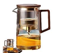 Teapot With Infuser - 500ml 750ml Glass Water Separation Tea Pot With Strainer Ergonomic Wooden Handle | Magic Button Filter Teapot Loose Tea Maker For Home Office