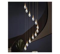 Teardrop Glass Cascading Gold Ceiling Plate Chandelier | For Tall Staircase Foyer Villa