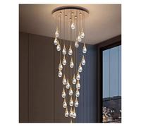 Teardrop Glass Cascading Gold Ceiling Plate Chandelier | For Tall Staircase Foyer Villa