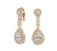 Teardrop Halo Cubic Zirconia Pave Cz Dangle Prom Dichiarazione Clip Su Orecchini Pendenti Per Le Donne Placcato Oro Rosa In Ottone