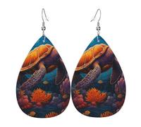 Teardrop Leather Dangle Earrings Sea Turtle & Coral 2Pcs | leggeri e lussuosi Orecchini in pelle a forma di lacrima Jewelry Per adatti per l'uso quotidiano
