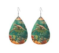 Teardrop Leather Dangle Earrings Sea Turtle & Coral Reef 2Pcs | design di fascia alta Orecchini in pelle a forma di lacrima lacrima Per adatti per l'uso quotidiano