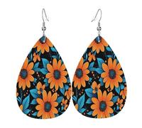 Teardrop Orecchini Orange Flowers And Blue Leaves Confortevoli Orecchini Donna Stampa Ciondolo Orecchio Per Bambina Mamma Vacanze