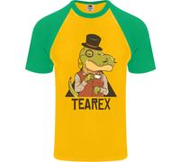 Tearex Divertente Dinosauro Tè Bevitore DA UOMO S/S Baseball T-Shirt