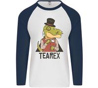 TeaRex Divertente T-Rex Dinosauro Bevitore Di Tè Uomo L/S Maglietta Da Baseball