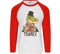 TeaRex Divertente T-Rex Dinosauro Bevitore Di Tè Uomo L/S Maglietta Da Baseball