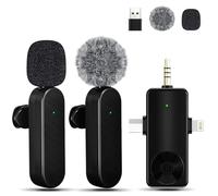 Tearstone Microfono lavailer wireless per iPhone, Android, fotocamera, mini microfono wireless professionale, 4 in 1, microfono a condensatore per interviste, video, podcast, vlog, YouTube, ASMR