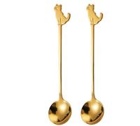 Teaspoons Set of 2-11.7 cm / 4.61 in, Stainless Steel Tea Spoon for Coffee & Dessert, Cat Spoon Cute Kitten Stirring Spoons for Milkshake Ice Cream, Dessert, Cake, Milk & Stirring