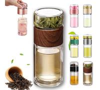 Teava, infusore intelligente 3 in 1, infusore in vetro Tryteava, infusore portatile per tè a doppia parete, separatore per tè e acqua, con colino, leggero, a prova di perdite, marrone, 550 ml