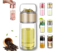 Teava, Tryteava, infusore intelligente per tè 3 in 1, infusore portatile in vetro a doppia parete, separatore per tè e acqua, con colino, leggero, a prova di perdite (oro, 350 ml)