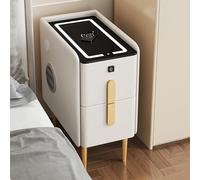 TEAZDLSZD Comodino stretto a LED con caricatore USB/Type-C/wireless, comodino a 2 cassetti, serratura con altoparlanti e impronte digitali, mobili moderni per camera da letto, bianco, 30 x 40 x 48 cm