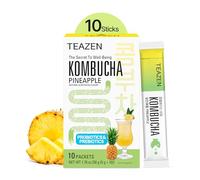 TEAZEN - Kombucha Ananas - Tè Fermentato Probiotico Istantaneo - 10 Bustine - Senza Zucchero, Vegano, Basso in Calorie - Preparato per Bevanda Tropicale Coreana con Prebiotici