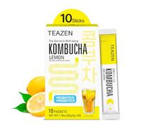 TEAZEN Tè Kombucha al limone, mix di bevande idratanti, senza zucchero, probiotici e prebiotici vivi, 10 bastoncini, 50 ml