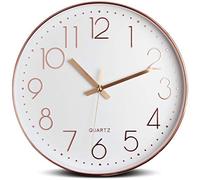 Tebery 12-Inch Silent Quartz Rose Gold Clock, Battery Operated Decorative Wall Clock for Living Room Home Office School