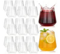 Tebery Confezione da 20 bicchieri da vino in plastica a coste, da 400 ml, stile origami, bicchieri unici vintage senza stelo, usa e getta e riutilizzabili, per champagne, dessert, catering, matrimoni