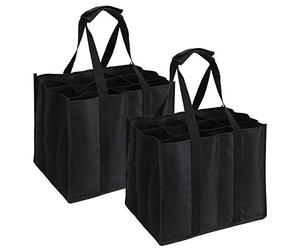 Tebery Set di 2 borse per 12 bottiglie da 1,5 litri ciascuna per un totale di 24 bottiglie, con divisori, da 26 x 27 x 32,5 cm, di colore nero