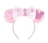TEBIEKOY Compleanni Orecchie di Mouse Fasce per le Donne Perle Rosa Orecchie Del Mouse Archi Orecchio di Mouse Adulti Paillettes Accessori Per Capelli