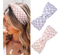 TEBIEKOY Fasce per capelli intrecciate a quadri da donna, antiscivolo, alla moda, a scacchi, fascia annodata per capelli, fascia larga in plastica spessa, accessori per capelli