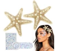 TEBIEKOY - Set di 4 fermagli per capelli a forma di stella marina, con glitter per il viso, per costume da sirena, accessori per capelli da donna, ragazze e adulti
