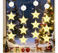 TEBOKHAD Luci Natale Finestre, 4 Pezzi Luci Natalizie a Batteria Con Ventosa, Luci Stringa Di Natales Con Stella, Luci Di Natale a LED luce a Sospensione per Decorazione Finestra