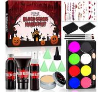 TEBOKHAD Sangue Finto Halloween Set, Kit di Cera per Cicatrici, con Spray di Sangue Finto, Fake Blood, Spugna per Giochi di Ruolo e Feste di Halloween