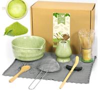 TEBOKHAD Set Di 8 Pezzi Matcha Kit, Japanese Tea Set, Matcha Whisk Set, Matcha Bowl Con Beccuccio, Portafrusta, Con Matcha Cucchiaino (Chashaku), Kit Matcha per Regalo Del Compleanno E Natale
