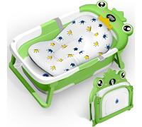 TEBOKHAD Vaschetta Bagnetto Neonato, Vasca Neonato Bagnetto Pieghevole Con Cuscino Da Bagno, Vaschetta Bagno Neonato Con Termometro E Foro Di Scarico, Regalo per La Nascita Bambino(Verde A)