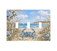 TebuTeak Placca decorativa per interruttore della luce blu con granchio costiero spiaggia ortensia fiore 3 piastre da parete a tripla levetta per interruttore elettrico coperture per presa frontale