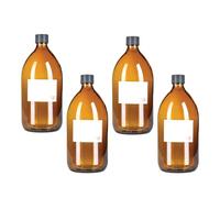 TEC Bottiglie da 1 litro in vetro ambrato riciclato al 65% realizzate nel Regno Unito, grandi con tappi per la pulizia e per acqua, olio per capelli, oli essenziali, riciclabili, con etichette avvolte