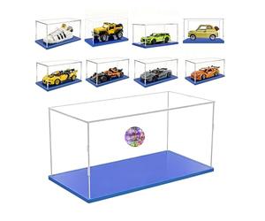 Teca Espositiva 35x15x15 con Base Blu,3mm Acrilico Trasparente Antipolvere Vetrina per Modellini Auto 1/18 Ford Mustang Shelby GT500 42138 Jeep Wrangler Lamborghini Huracan 42161 Bugatti Bolide 42151