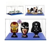 Teca Grande Trasparente 50x20x25,Acrilico Antipolvere Vetrina Espositiva per 3 pezzi Star Wars Casco,21334 Quartet Jazz,21030 Campidoglio Washington（Base Blu）