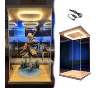 Teca Plexiglass Box Alto in Acrilico con Luci LED e Sportello Contenitori Trasparenti per Collezionabili e Action Figure - Teche Espositive Antipolvere Ad Alta Capacità(10x10xH25cm/4x4x10in)
