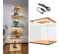 Teca Plexiglass Scatola Acrilica Grande Impilabile da 40, 50 e 60 Cm, Vetrina Trasparente con Base in Legno e Luce, Mobiletto Portaoggetti Antipolvere per Oggetti da Collezione per La Casa(50x50x50 cm