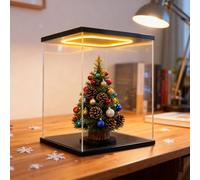 Teca Plexiglass Scatola in Acrilico con Albero Modello con Luce a LED, Vetrina Trasparente Alta 10 15 20 25 30 35 40 45 50 cm, Grandi Scatole Espositive Antipolvere da Banco(30x30xH60cm/12x12x24in)