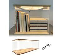 Teca Plexiglass Scatola per la Conservazione di Libri Larga e Bassa con Luci LED, Display da Scrivania per Modellini Auto Cristalli Impilabili, Copertura(60x50x60cm/24x20x24in)