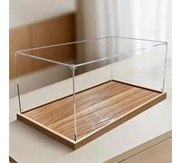 Teca Plexiglass Scatola Portaoggetti Lunga in Acrilico, 20, 30, 40, 50, 60, 70, 85 cm, Vetrina Trasparente per Oggetti da Collezione, Base in Legno Spazzolato(40x25x25cm/16x10x10in)