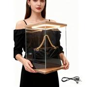 Teca Plexiglass Teche Espositiva in Acrilico con Luci e Base in Legno, Protezioni Impilabili per Collezioni Tasselli di Mahjong, 10 15 20 25 30 35 40 45 50 55 60 cm(10x20xH20cm/4x8x8")