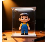 Teca Plexiglass Vetrina Alta e Trasparente Illuminata con Base Bianca, Contenitori di Plastica Impilabili Antipolvere, Scatole Espositive da Banco Oggetti Collezione Cubo(20x20xH40cm/8x8x16in)